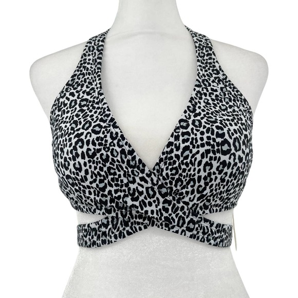 NWT Social Angel Bikini Set Halter Wrap Top High Rise Bottom Black White - Small - Picture 2 of 16
